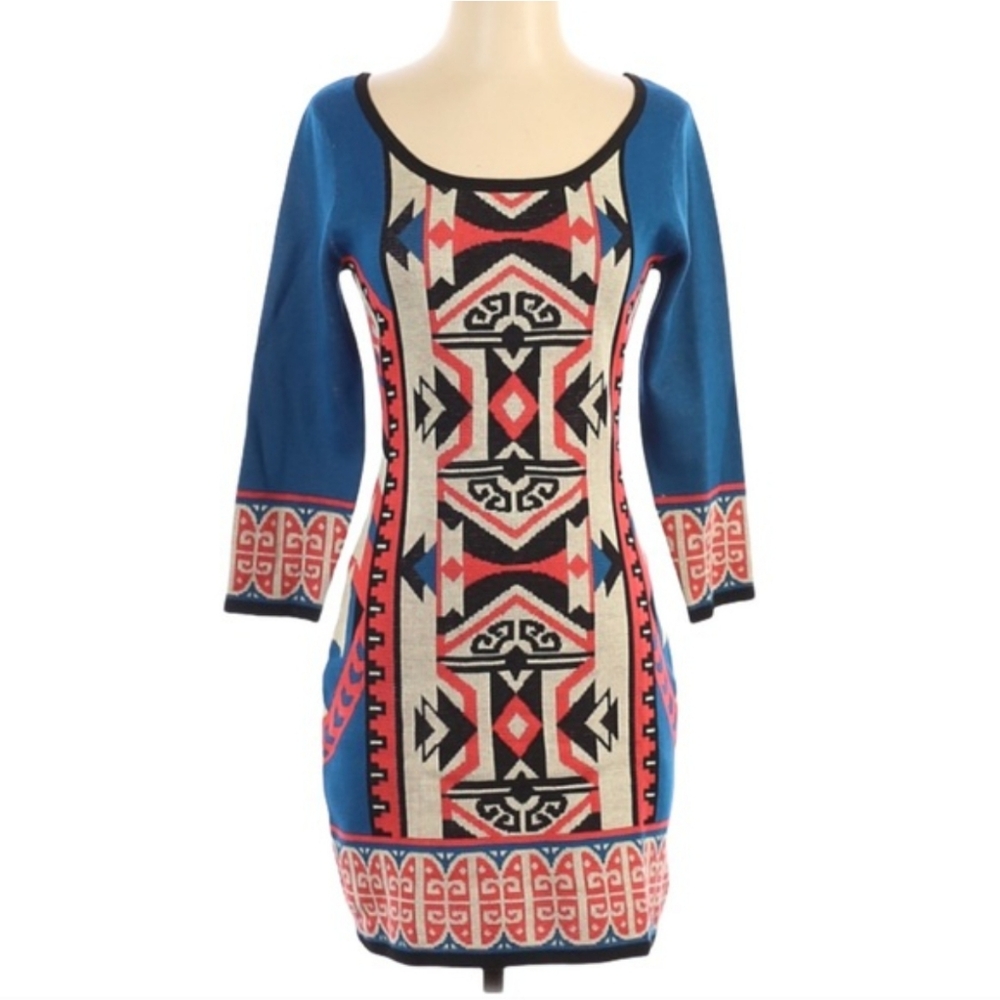 NWOT Flying Tomato Geometric Patterned Blue Knit Dress